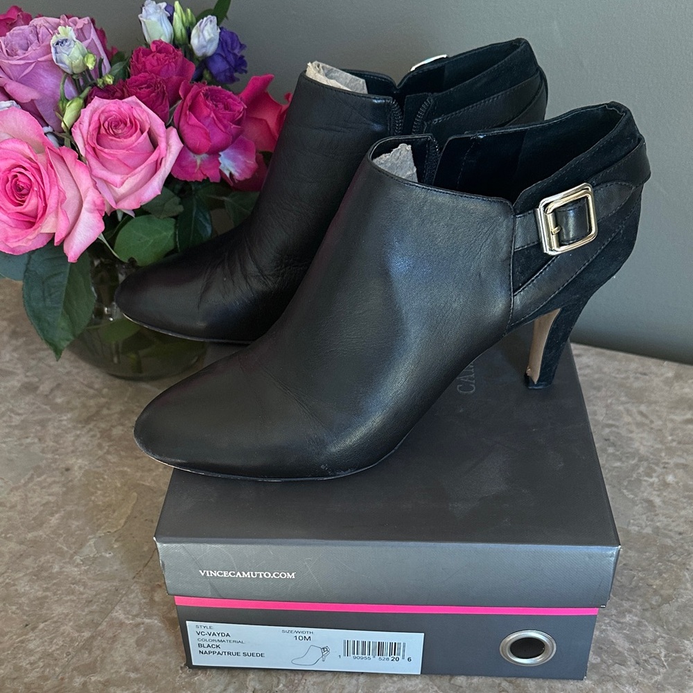 Vince Camuto Black Nappa Suede Ankle Booties